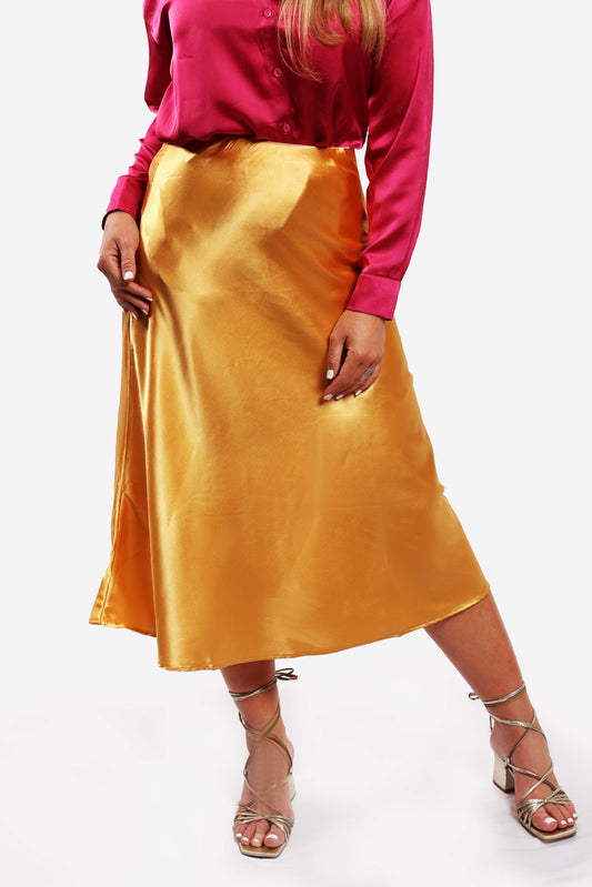 Satin Midi Skirt - Gold