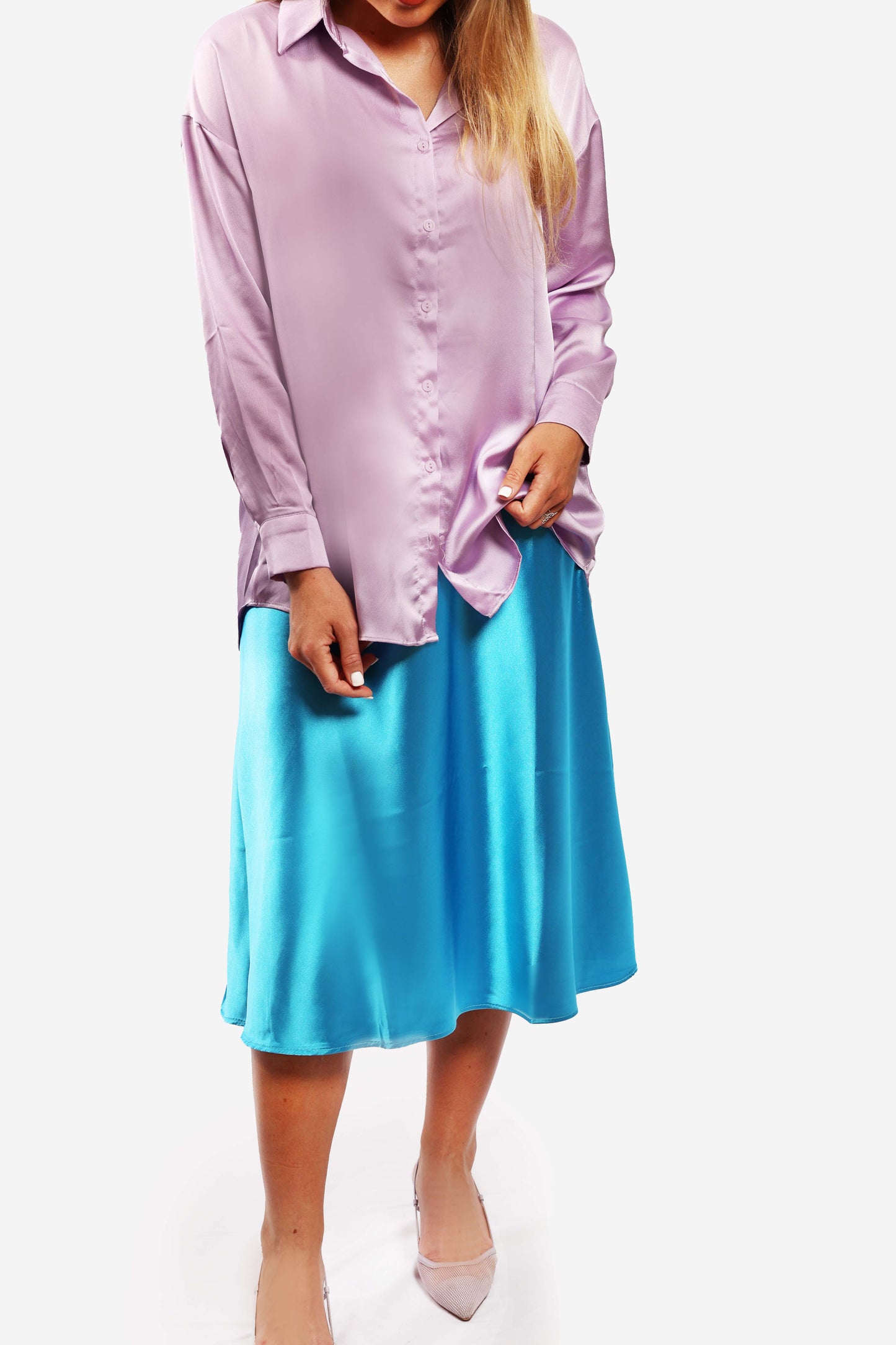 Satin Midi Skirt - Blue